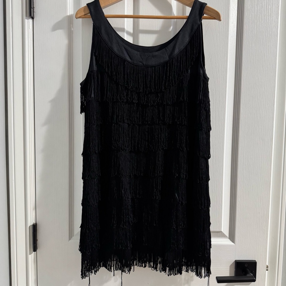 HALLOWEEN COSTUME? H&M Flapper Style Women’s Black Fringe Mini Dress Size Large